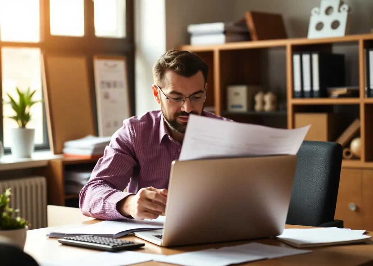 Service business owner reviewing pipeline at desk